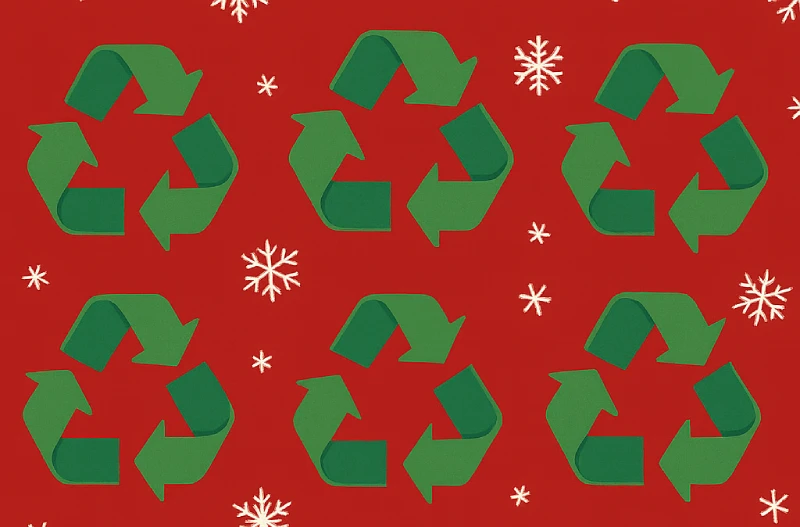 Christmas Holiday Wrapping Paper Design Using Recycling Symbol